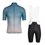 Beokeuioe MTB Trikot Fahrradtrikot Herren Kurzarm Atmungsaktiv Kurzarm Radtrikots Radsport Outdoor Sport mit 3D-Gel-gepolsterten Shorts + Radjacke Kompressionsanzug T S