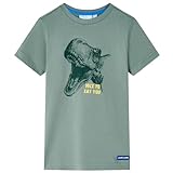 Kinder T-Shirt mit Dinosaurier-Aufdruck Kurzarm Shirt Kindershirt Khaki 140