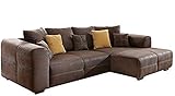 Cavadore Ecksofa Mavericco / Polster Eck-Couch mit Kissen in Antik-Leder-Optik und Holzfüßen / Longchair rechts / 285 x 69 x 170 / Mikrofaser B
