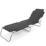 BigDean Sonnenliege klappbar 150 kg belastbar mit 4-Fach Verstellbarer Rückenlehne – hochwertige Gartenliege für Balkon, Garten & Strand - schw