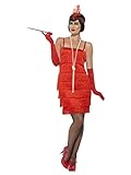 Smiffys 45499XL, Damen Flapper Kostüm Kurzes Kleid Haarband und Handschuhe,rot,48-50(Herstellergröße:XL)