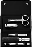 Zwilling CLASSIC INOX Maniküre Set Reisegröße 5teilig mit Nagelknipser in Lederetui, schwarz (97546-004-0)