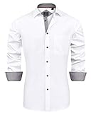 J.VER Herren Hemd Regular Fit Langarm Herrenhemden Freizeithemd Regular Businesshemd elastiscer Musterhemd,Weiß Schwarz,3XL