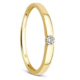 Orovi – Gold Ring aus 8 Karat Gelbgold (333) mit 0.05 Ct Diamant – Solitärring Damen mit Brillant – Verlobungsring allergenfrei & handgemacht (Größe 50)