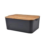 Homéa Essentiel Kunststoffbox mit Deckel aus Bambus – 16 l – Grau und Beige – L 40 x B 27 x H 15