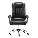 Suuim Verstellbarer Bürostuhl aus Leder, passt Sich dem ergonomischen Schreibtischstuhl mit Armlehnen an, Computerstuhl, komfortable Chefsessel (schwarz)