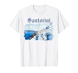 Santorini Griechenland Blaue Kuppel Sonnenuntergang Kunst Reise Souvenir T-S