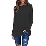 Damen Einfarbig Langarm Lose Stilvolle Plüsch Top Halbarm Shirts für Frauen, Schwarz , 3XL