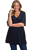 Ulla Popken Damen Basic-v-shirt T-Shirts, Blauschwarz, 54-56 EU