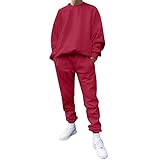 Sunfashion Jogginganzug Herren 48 Zweiteiliger Anzug Mit O-Ausschnitt, Schulterfreiem Ärmel, Sweatshirt, Kordelzug, Hosenset Herren Socken Anzug Lustig (Red, Xl)
