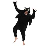 dressfan Tier Drache Kostüm Drache Jumpsuits Drache Pyjamas Cosplay Kostüm Weihnachten Halloween Schlafanzug für Unisex Erwachsene Jugendliche Kinder Schwarz M
