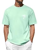 CMTOP Oversize Tshirt Herren Sommer Rundhals Kurzarm T-Shirt Aufdruck Lässig Shirt mit Palme Casual Lose Tops T