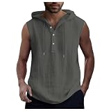 Leinenhemden für Herren Ärmellose T-Shirts Hoodie Baumwolle Leinen Henley Shirt Tank Top Casual Strand Hippie Weste mit Kapuze Retro Hemd Sommerhemd Freizeithemd Westen Ob