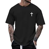 T-Shirts für Herren, Designer-T-Shirt, Rundhalsausschnitt, christlicher Kreuzdruck, kurzärmelig, leicht, atmungsaktiv, Sport, Workout, Fitnessstudio, Muskel-T-Shirts, Schwarz , 5XL