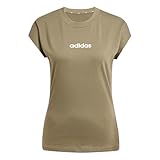 adidas Damen Essentials LINEAR Cotton T-Shirt, Olive strata/White, XL