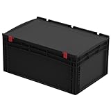 WETEC Lagerbehälter mit Scharnierdeckel, ESD, 600 x 400 x 285 mm (Lagerbox Box ESD) Oberflächenwiderstand: 10^4-10^10 Ohm/Farbe: schwarz, Boden und Seiten g