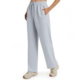 Sommerhose Damen, Damen-Cargo-Arbeitshose, Einfarbig, Gerade Hose mit Gummizug, Weites Bein Hose mit Taschen, Freizeithose, Lange Sporthose, Leicht Und Luftig, Jogginghose (A23 Light Gray, M)