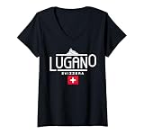 Damen Lugano Svizzera Schweiz City Abenteuer T-Shirt mit V