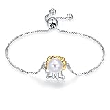 TANGPOET Löwen Armband für Frauen 925 Sterling Silber Löwe Freundschaft Armbänder Tier Einstellbare Perlenarmband Schmuck Geschenke für Damen Mädchen F