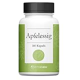 Phytochem Apfelessig 180 Kapseln, hochdosiert mit 500 mg Apfelessig Pulver pro Kapsel, vegan und ohne Zusatzstoffe, laborgeprüft, 3 Monate V