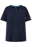 Ulla Popken Damen, UV-Schutz 50+, V-Ausschnitt, Halbarm T-Shirts, Marine, 62-64