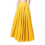 Rock Damen Lang-Röcke Damen Sommer Langer mit Tasche Sommerrock Leicht und Luftig Wickelrock Loose Plisseerock A Linie Skirt Elegant Maxirock Solid Boho Rock Casual Strandrock Große Größ