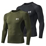 MEETYOO Herren Kompressionsshirt, langärmelig, athletisches Workout-Shirt Unterhemd, Grün/Schwarz, XL