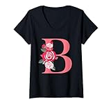 Damen Charming Rose Floral Letter B Monograms Initial Graphic Tee T-Shirt mit V