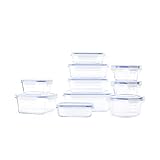 Amazon Basics - Glasbehälter für Lebensmittel, mit Deckel, 20 -teiliges Set (10 Behälter + 10 Deckel), BPA-freie, 20 Piece Set, Transparent B