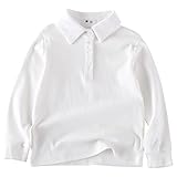 BINIDUCKLING Kinder Polo Shirt, Baumwolle Langarmshirt Poloshirt für Jungen（Weiß,2 Jahre）