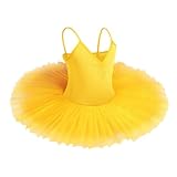 Mifeiwukawa Ballett-Tutu-Kleid für Mädchen, Schwanensee, V-Ausschnitt, Camisole, Turnanzug, Ballett, Tanz, Kostüm, Gymnastik, Spaghettiträger, ärmelloses Tanzoutfit, gelb, 100