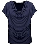 Van Der Rich ® - T-Shirt mit Wasserfallkragen Kurze Ärmel - Damen (Marine, L)
