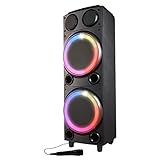 MEDION P61458 Party-Soundsystem (Partylautsprecher, Karaoke, Bluetooth 5.0, Kompaktanlage, Farbige LED, USB, AUX, 2X Mikrofonanschluss)