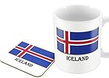 Tasse und Untersetzer, zeigt die Flagge von Island, viktorianischer Druck