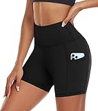ACTINPUT Radlerhose Damen mit Taschen High Waist Yoga Shorts Kurze Leggings Blickdicht Sporthose Hotpants(Schwarz，M)