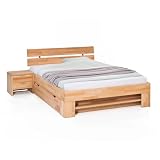 WOODLIVE DESIGN BY NATURE Massivholzbett Easy, 140 x 200 cm Stauraumbett aus Kernbuche, massives Holzbett mit Schub