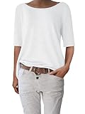 shownicer T-Shirt Damen Halbarm Shirt Elegant U-Boot Ausschnitt Sommer Tshirt Oberteil Basic Tops A Weiß M