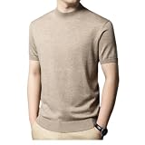 Strickwaren Herren Temperament Vintage Kurzarm Einzigartig Aushöhlen Design Gestrickter Tops Casual Weich Atmungsaktiv Mode T-Shirt B-Camel 4XL