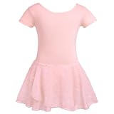 zffriction Kinder Ballettkleidung Mädchen Ballettkleid Baumwolle Kurzarm Ballettanzug Mädchen Tanzkleid Balletttrikot mit Glitzerndes Chiffon Rock Tütü 2-11 J