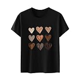 Damen T Shirt Lässige Oberteile mit Herz Grafiken Paar Tee Tops Valentinstagsgeschenk für sie Kurzarm Pullover mit Rundhalsausschnitt Basic All Match Tunika B