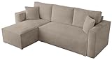 BROMARKT Ecksofa mit Schlaffunktion 238x148x88cm - Wohnlandschaft L-Form - Kollektion TOP - Eckcouch mit Bettkasten - Couch L Form - Sofa 3-Sitzer - Beig