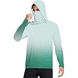 Herren Hoodie UV-Schutz Kapuzenpullover UPF 50+ Langarm Angelhemd mit Maske UV Schutz Neck Gaiter Hoodie mit Daumenloch Sommer Kapuzenshirt Langarmshirt Schnelltrocknend Funk