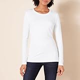 Amazon Essentials Damen Regular-Fit Langarm-T-Shirt Rundhalsausschnitt (In Übergröße Erhältlich), Weiß, M