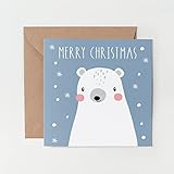 1 x Grußkarte – Frohe Weihnachten, niedlicher Eisbär, Tier, festliche Weihnachtsgrüße, Freunde, Nachbarn, Kinder, Familie, Wichteln, #79238