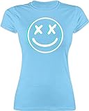 Shirt Damen - Nerd Geschenke - Cooles Glitch Smiley Face - XXL - Hellblau - geekshirt Gamer t-Shirt zocken Tshirt Frauen nerdgeschenk Shirts Geek t Geeks zocker nerdige Nerds - L191