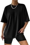 AirMood Damen Oversized Loose Fit T Shirts Tops Sommer Kurzarm Oversize Tee T-Shirt, Schwarz, Larg