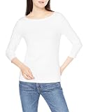 Amazon Essentials Damen T-Shirt mit Bateau-Ausschnitt und 3/4-Ärmeln in schmaler Passform, Weiß, L