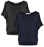 Van Der Rich ® - (2 Stück Tshirt Tops Oberteile Kurzarm Bluse - Damen (NMarine, XXL)