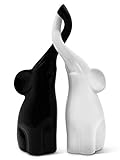 FeinKnick Harmonisches Elefanten Pärchen aus Keramik in Schwarz & Weiß - Moderne Skulptur als Paar aus Zwei einzelnen Elefanten - Deko-Figur 26cm hoch - Elefant gut als Geschenk geeig