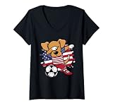Damen Dabbing Dog America-Fußball-Fans Trikot USA Flagge Fußball T-Shirt mit V